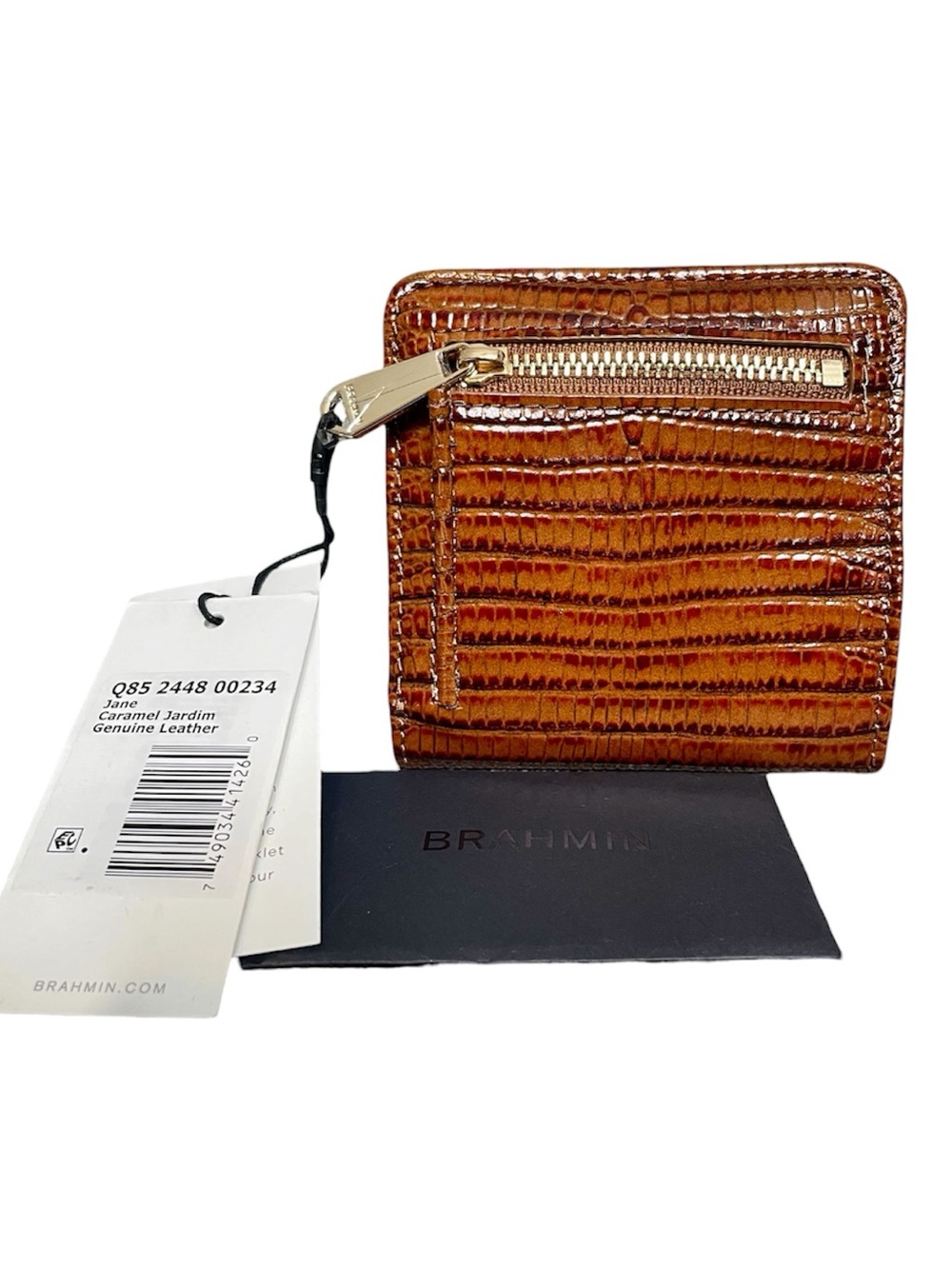 Brahmin Caramel Jardim Embossed Leather Snap Closure Compact Wallet New w/ Tags - Picture 2 of 7